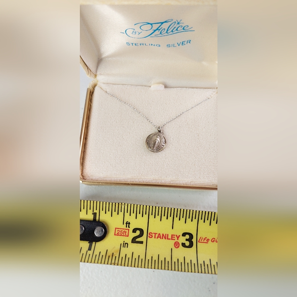 Vtg Sterling Silver Mary Religious Medallion Necklace NEVER WORN NOS Felice w/Bx - Picture 6 of 16